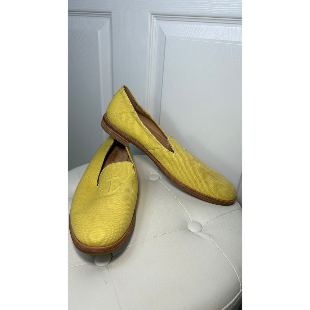 Sperry Loafer Seaport Canvas 11 Yellow Anchor Slip On Nautical Loafer